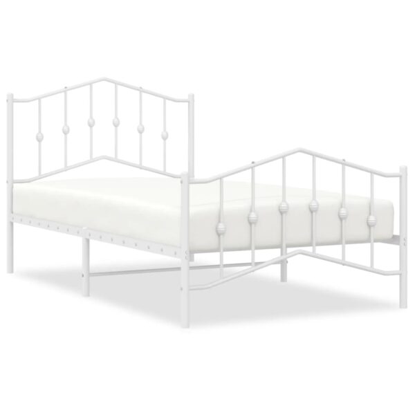 vidaXL Metal Bed Frame with Headboard and FootboardÂ White 39.4"x74.8" Twin - Image 2