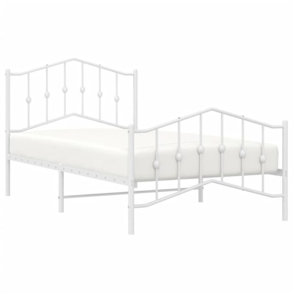 vidaXL Metal Bed Frame with Headboard and FootboardÂ White 39.4"x74.8" Twin - Image 3