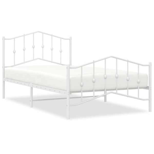 vidaXL Metal Bed Frame with Headboard and FootboardÂ White 39.4"x78.7" - Image 2