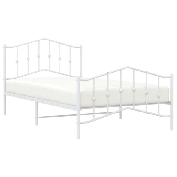 vidaXL Metal Bed Frame with Headboard and FootboardÂ White 39.4"x78.7" - Image 3