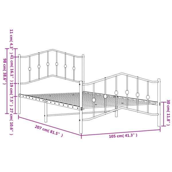 vidaXL Metal Bed Frame with Headboard and FootboardÂ White 39.4"x78.7" - Image 9