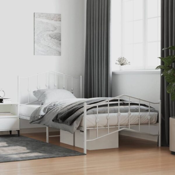 vidaXL Metal Bed Frame with Headboard and FootboardÂ White 39.4"x78.7"