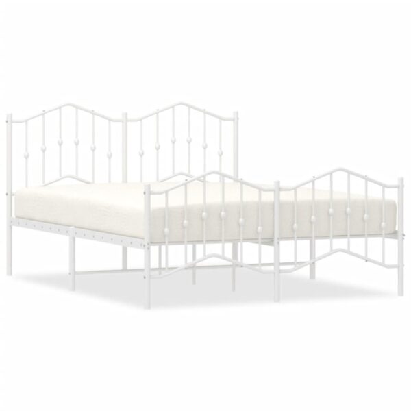 vidaXL Metal Bed Frame with Headboard and FootboardÂ White 53.1"x74.8" - Image 2