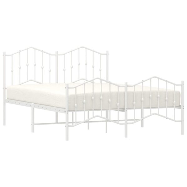 vidaXL Metal Bed Frame with Headboard and FootboardÂ White 53.1"x74.8" - Image 3