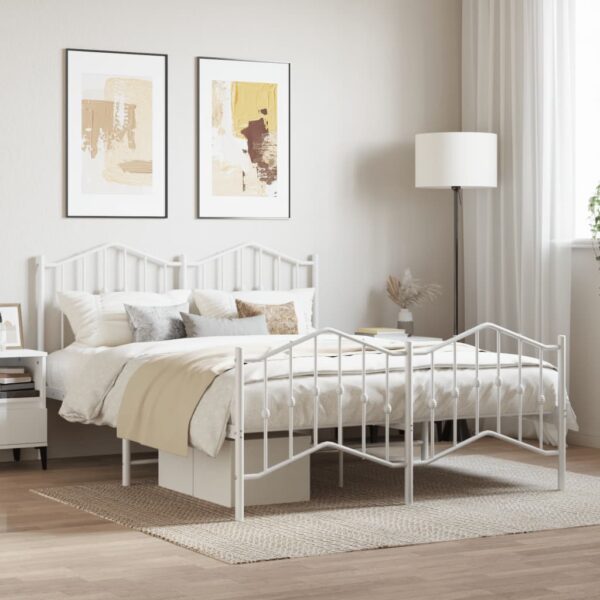 vidaXL Metal Bed Frame with Headboard and FootboardÂ White 53.1"x74.8"