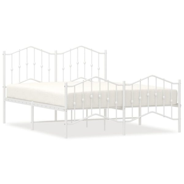 vidaXL Metal Bed Frame with Headboard and FootboardÂ White 59.1"x78.7" - Image 2