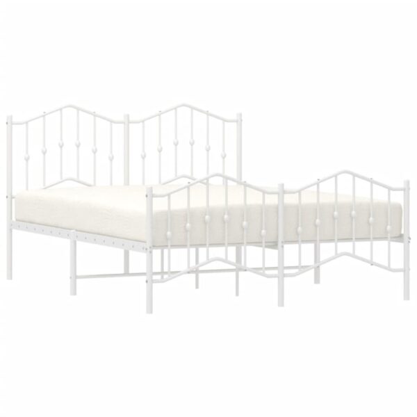 vidaXL Metal Bed Frame with Headboard and FootboardÂ White 59.1"x78.7" - Image 3