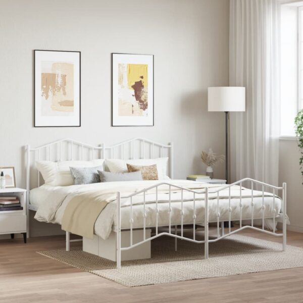 vidaXL Metal Bed Frame with Headboard&FootboardÂ White 72"x83.9" California King