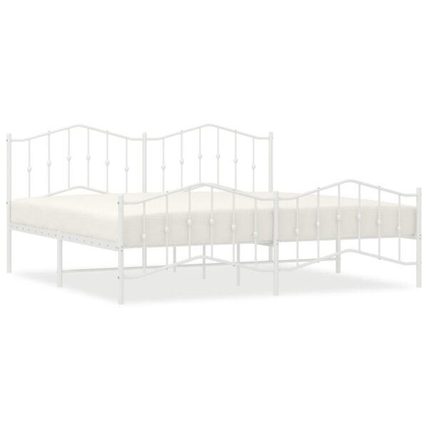 vidaXL Metal Bed Frame with Headboard and FootboardÂ White 76"x79.9" King - Image 2