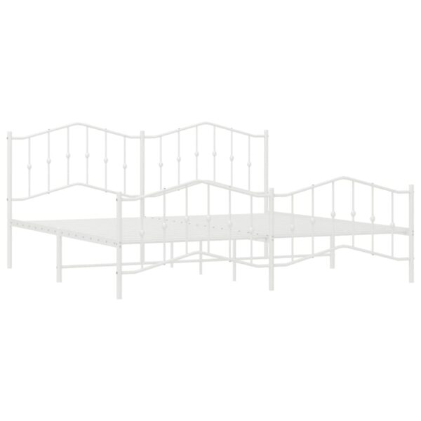 vidaXL Metal Bed Frame with Headboard and FootboardÂ White 76"x79.9" King - Image 4