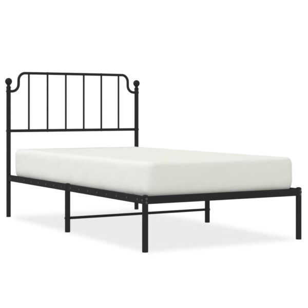 vidaXL Metal Bed Frame with Headboard Black 39.4"x74.8" Twin - Image 2