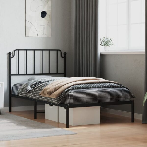 vidaXL Metal Bed Frame with Headboard Black 39.4"x74.8" Twin