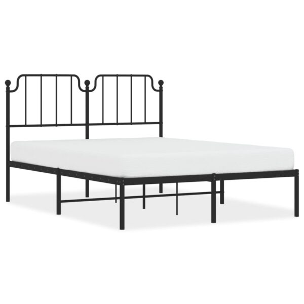 vidaXL Metal Bed Frame with Headboard Black 53.1"x74.8" - Image 2