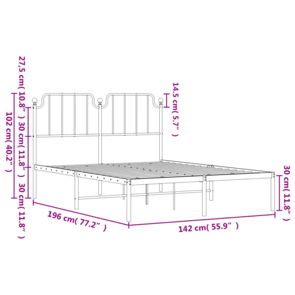 vidaXL Metal Bed Frame with Headboard Black 53.1"x74.8" - Image 9