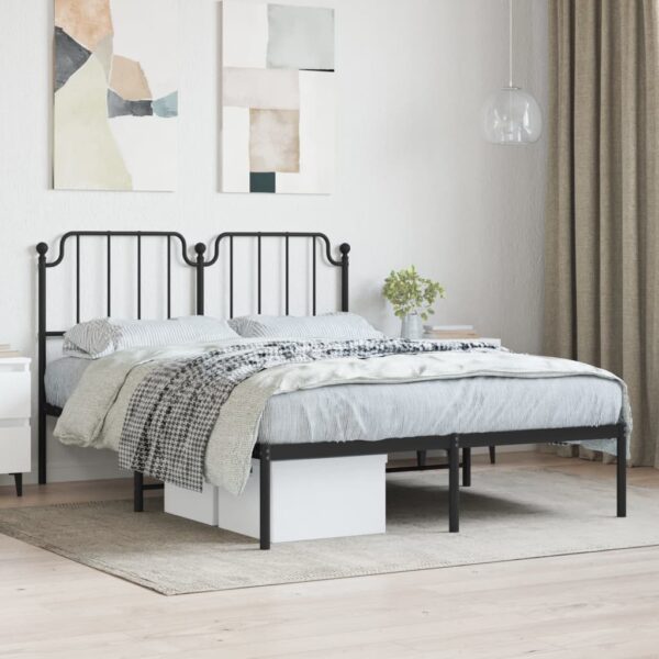 vidaXL Metal Bed Frame with Headboard Black 53.1"x74.8"