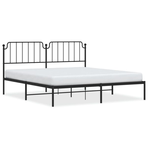 vidaXL Metal Bed Frame with Headboard Black 72"x83.9" California King - Image 2