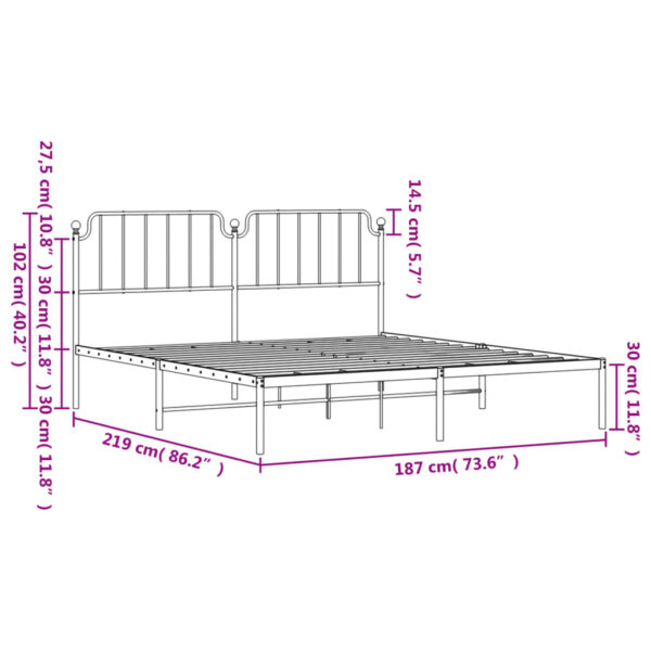 vidaXL Metal Bed Frame with Headboard Black 72"x83.9" California King - Image 9