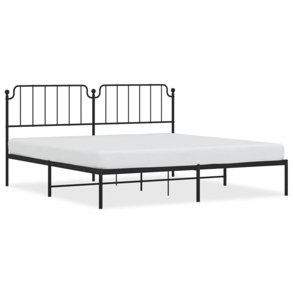 vidaXL Metal Bed Frame with Headboard Black 76"x79.9" King - Image 2