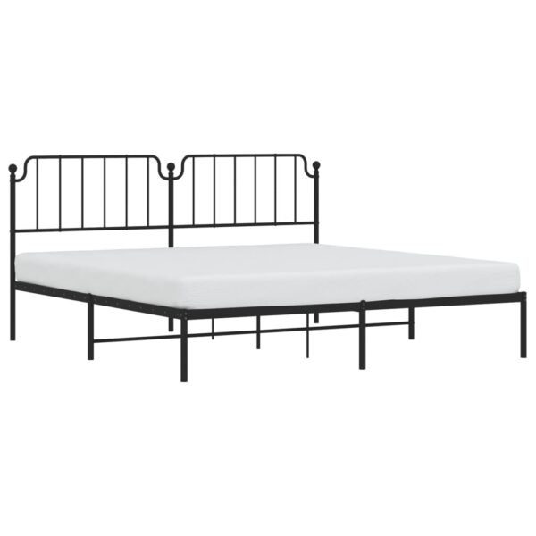 vidaXL Metal Bed Frame with Headboard Black 76"x79.9" King - Image 3