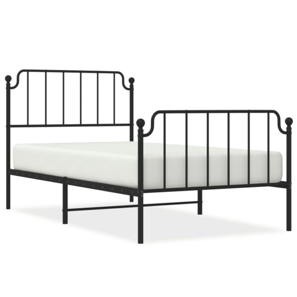 vidaXL Metal Bed Frame with Headboard and FootboardÂ Black 39.4"x74.8" Twin - Image 2