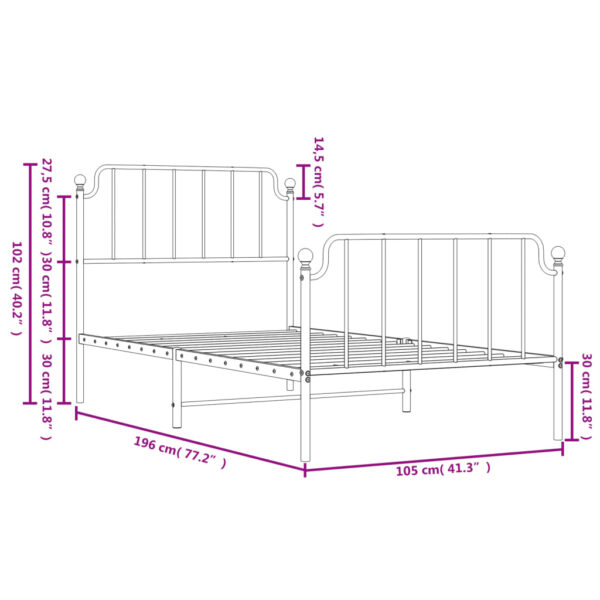 vidaXL Metal Bed Frame with Headboard and FootboardÂ Black 39.4"x74.8" Twin - Image 9