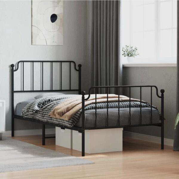 vidaXL Metal Bed Frame with Headboard and FootboardÂ Black 39.4"x74.8" Twin