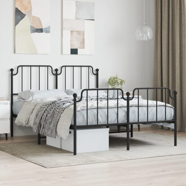 vidaXL Metal Bed Frame with Headboard and FootboardÂ Black 53.1"x74.8"