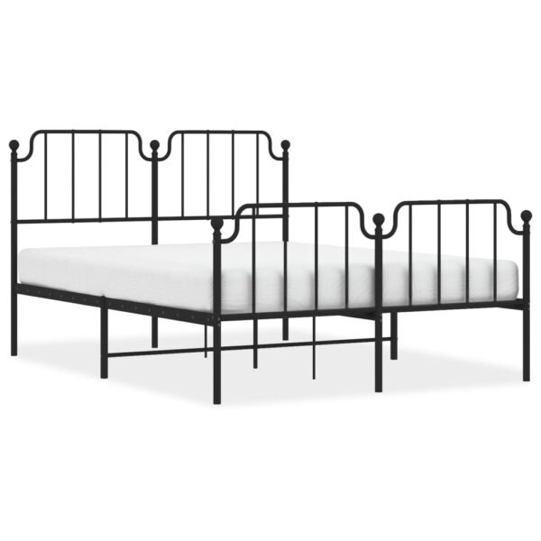 vidaXL Metal Bed Frame with Headboard and FootboardÂ Black 59.1"x78.7" - Image 2