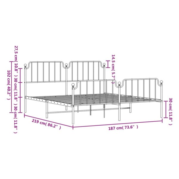 vidaXL Metal Bed Frame with Headboard&FootboardÂ Black 72"x83.9" California King - Image 9