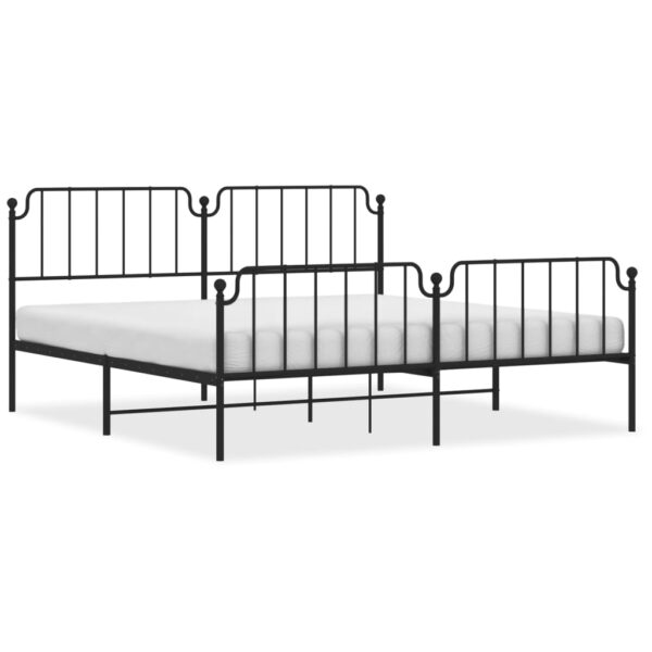 vidaXL Metal Bed Frame with Headboard and FootboardÂ Black 76"x79.9" King - Image 2