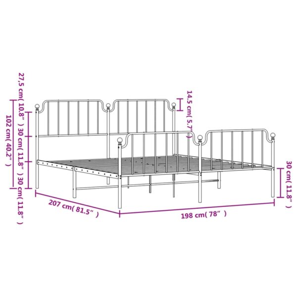 vidaXL Metal Bed Frame with Headboard and FootboardÂ Black 76"x79.9" King - Image 9