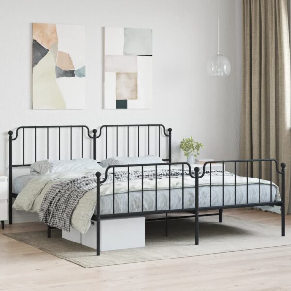 vidaXL Metal Bed Frame with Headboard and FootboardÂ Black 76"x79.9" King