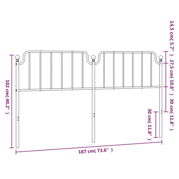 vidaXL Metal Headboard Black 70.9" - Image 6