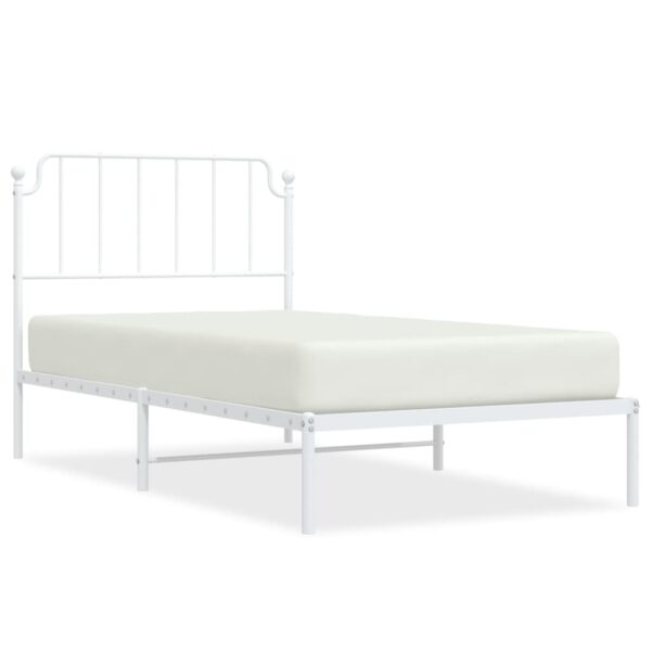 vidaXL Metal Bed Frame with Headboard White 39.4"x74.8" Twin - Image 2