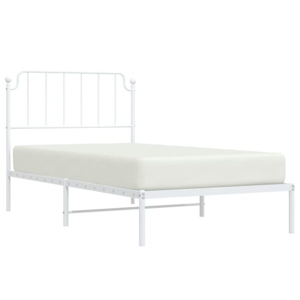 vidaXL Metal Bed Frame with Headboard White 39.4"x74.8" Twin - Image 3