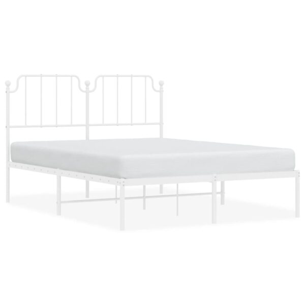 vidaXL Metal Bed Frame with Headboard White 53.1"x74.8" - Image 2