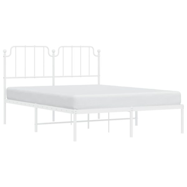 vidaXL Metal Bed Frame with Headboard White 53.1"x74.8" - Image 3