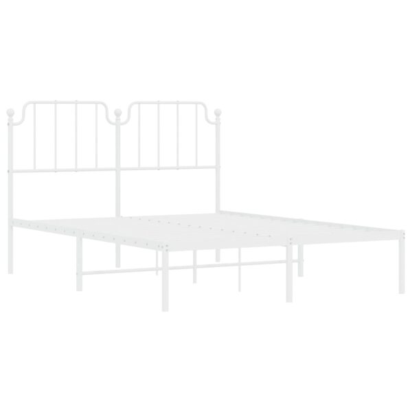 vidaXL Metal Bed Frame with Headboard White 53.1"x74.8" - Image 4