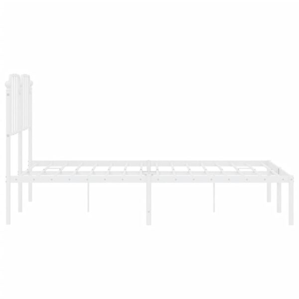 vidaXL Metal Bed Frame with Headboard White 53.1"x74.8" - Image 6