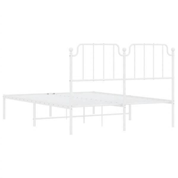 vidaXL Metal Bed Frame with Headboard White 53.1"x74.8" - Image 7