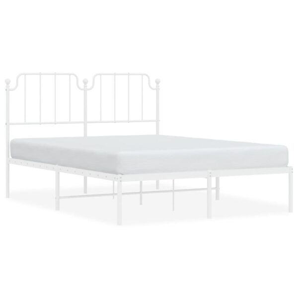 vidaXL Metal Bed Frame with Headboard White 59.1"x78.7" - Image 2