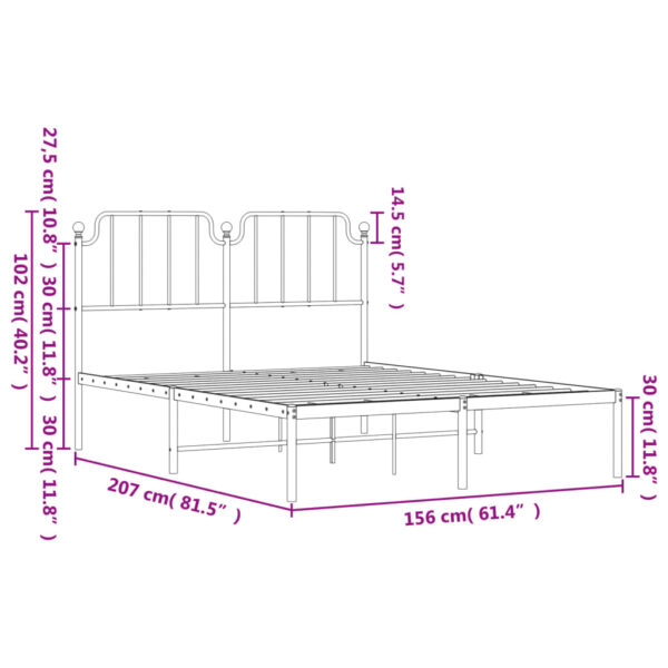 vidaXL Metal Bed Frame with Headboard White 59.1"x78.7" - Image 9