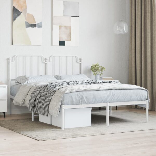 vidaXL Metal Bed Frame with Headboard White 59.1"x78.7"