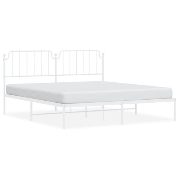 vidaXL Metal Bed Frame with Headboard White 72"x83.9" California King - Image 2