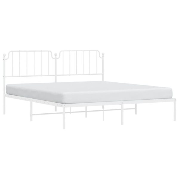 vidaXL Metal Bed Frame with Headboard White 72"x83.9" California King - Image 3