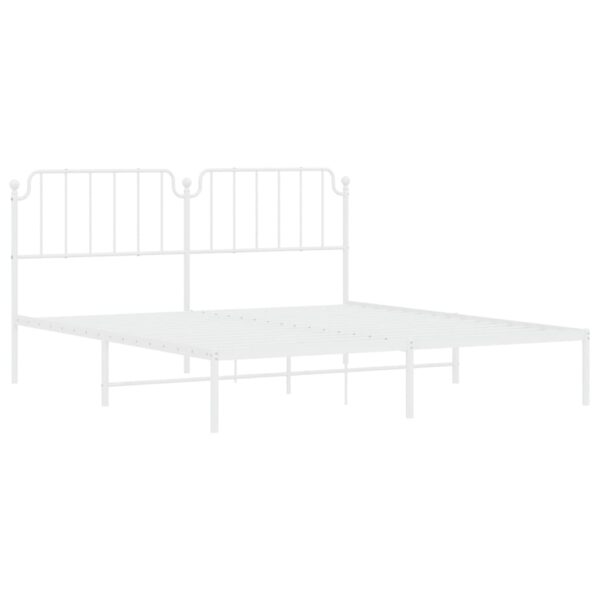 vidaXL Metal Bed Frame with Headboard White 72"x83.9" California King - Image 4