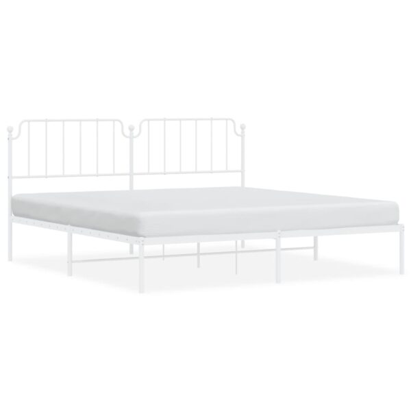 vidaXL Metal Bed Frame with Headboard White 76"x79.9" King - Image 2