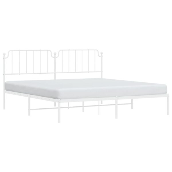 vidaXL Metal Bed Frame with Headboard White 76"x79.9" King - Image 3