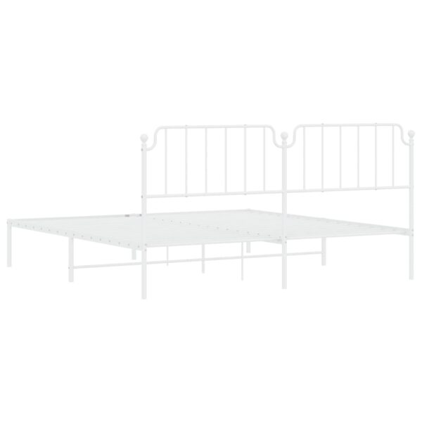 vidaXL Metal Bed Frame with Headboard White 76"x79.9" King - Image 7