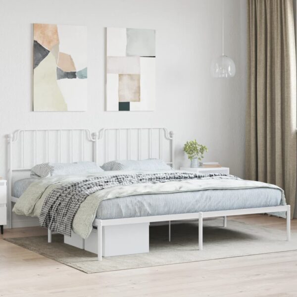 vidaXL Metal Bed Frame with Headboard White 76"x79.9" King